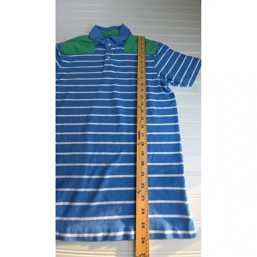 Vineyard Vines Polo Shirt Boys Large Blue Stripe Cotton Whale Logo‎ Casual